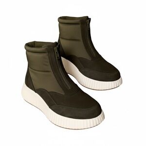 White Mountain Downtown Women Army Green Platform Zip High Top Boots Size 9.5